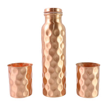 Diamond Cut Copper Water Bottle 2 Glasses with Gift Box (3 Pcs Set) - justgrabit.in | Just Grab It