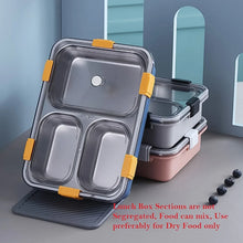 3 Compartment Transparent Stainless Steel Lunch Box with a Spoon and a Pair of Chopsticks (1 Set) - justgrabit.in | Just Grab It
