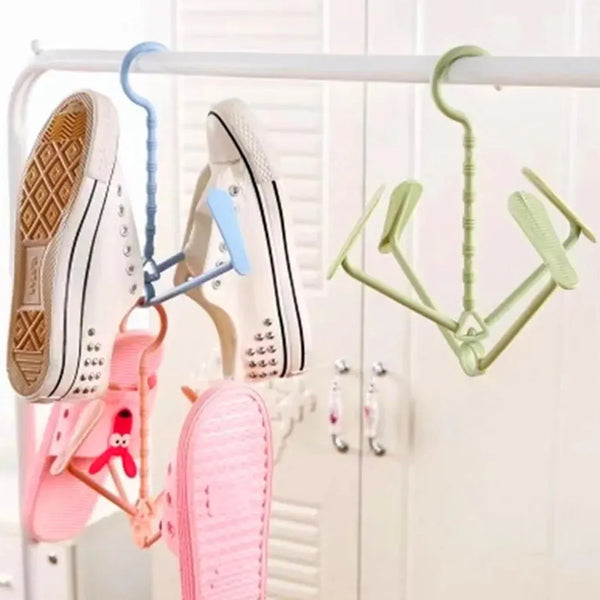 Hanging Shoe Rack Rotating Four Hooks Portable Drying Shoe Rack Wet and Dry Dual - use Drying Shoes Hanger Windproof - justgrabit.in | Just Grab It