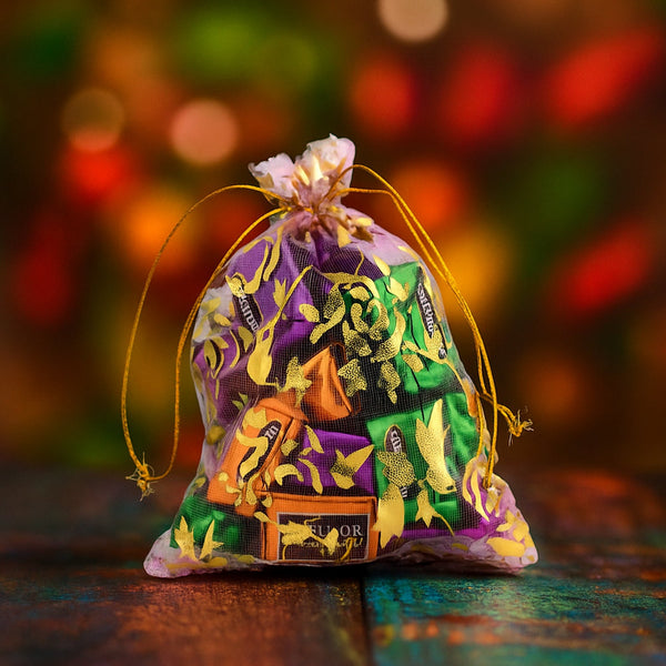 Decorative Gift Potli with 10 Premium Chocolates – Reusable Festive Return Gift Hamper - justgrabit.in | Just Grab It