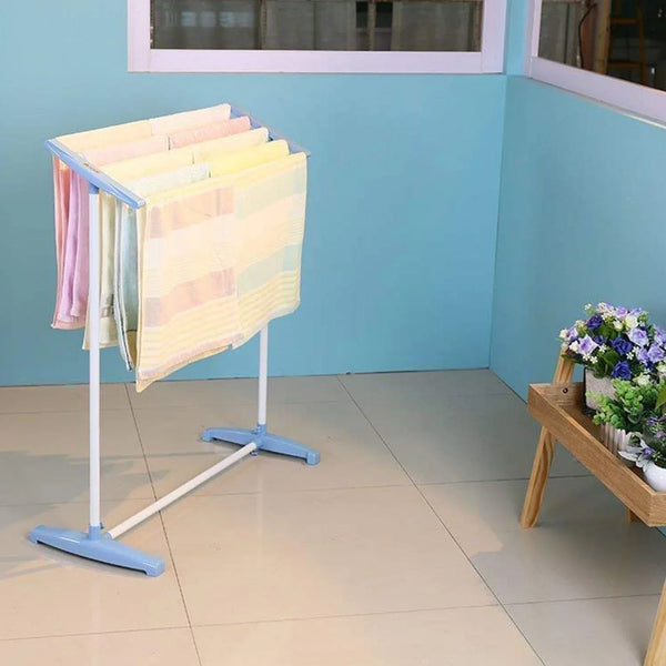 Multi - Functional Single Tier Mobile Towel Foldable Rack for Cloth and Towel / Stainless Steel and Plastic Made Mobile Towel and Cloth Rack Holder Indoor / Outdoor Standing Movable Cloth Dryer Rack, Balcony Cloth Drying Stand - Justgrabit Inc.