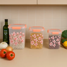 Square 3 Pcs Floral Printed Airtight Storage Container Set (3 Pcs Set) - justgrabit.in | Just Grab It