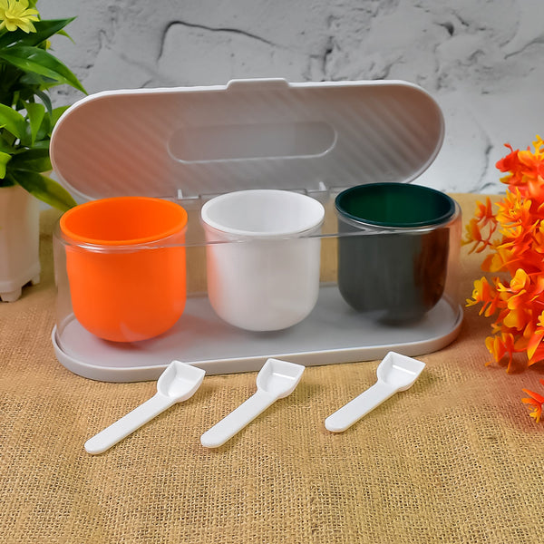 Home Kitchen 3 Grid Seasoning Spice / Masala Box Kit with Spoon (Multicolor / 1 Set) - justgrabit.in | Just Grab It