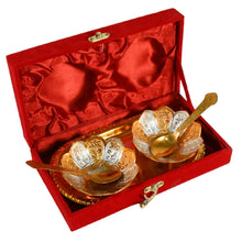 5in1 Gold Silver Plated 2 Bowl 2 Spoon Tray Set Brass with Red Velvet Gift Box Serving Dry Fruits Desserts Gift - Justgrabit Inc.