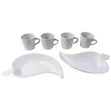 Unibic Ceramic Tea Cups With Plastic Leaf Shape tray / Platter (6 Pcs Set) - Justgrabit Inc.