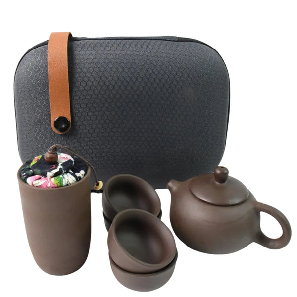 Portable Kung Fu Tea set with a portable travel bag (set of 6pcs) - justgrabit.in | Just Grab It