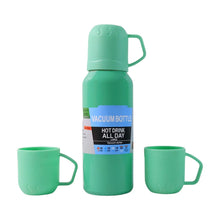 Green Vacuum Flask Set – Stainless Steel Thermos with 3 Cups, Approx 500ml - Justgrabit Inc.