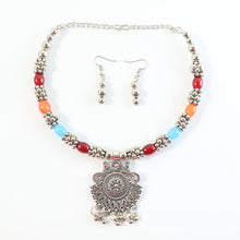 Oxidised Silver Traditional Beaded Necklace Set - justgrabit.in | Just Grab It