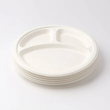 Freshee 10 Inch 3 - Compartment Round Compostable Bagasse Plate (10 Pc) - justgrabit.in | Just Grab It