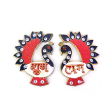 Decorative Peacock Design Shubh Labh Wall Hanging (2 Pc) - justgrabit.in | Just Grab It