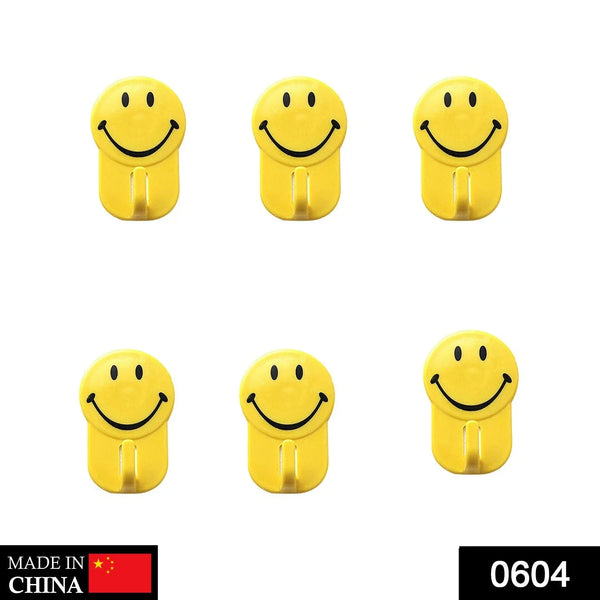 Plastic Self - Adhesive Smiley Face Hooks, 1 Kg Load Capacity (6pcs) - Justgrabit Inc.