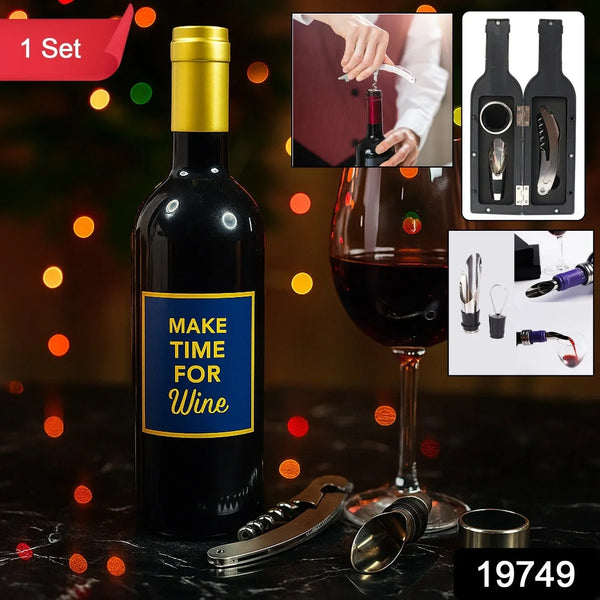 Premium Wine Bottle Shape Bar Accessory Gift Set - justgrabit.in | Just Grab It