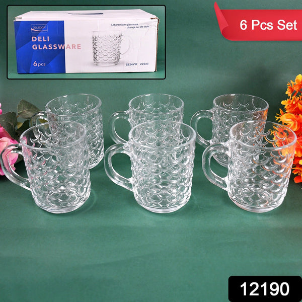 Glass Coffee & Tea Cup / Mug With Handle, Water glass (6 pcs Set / 225 ML) - justgrabit.in | Just Grab It