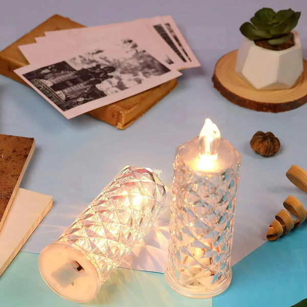 Rose Candles LED Flameless and Smokeless Decorative Acrylic Transparent Candles Led Tea Light Candle Perfect for Gifting, Home, Diwali, Christmas, Crystal Candle Lights, Diwali (1 Pc) (MOQ : - 12 pc ) - Justgrabit Inc.