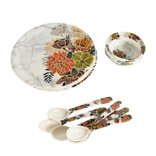 Dream 18 - Piece Plastic Dinner Set – Unique Flower Design, 6 Plates, 6 Bowls & 6 Spoons, Microwave & Dishwasher Safe - Justgrabit Inc.