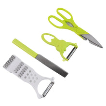 4 - Piece Kitchen Cutting Set: Scissors, Peeler, Grater / Slicer, and Knife - justgrabit.in | Just Grab It