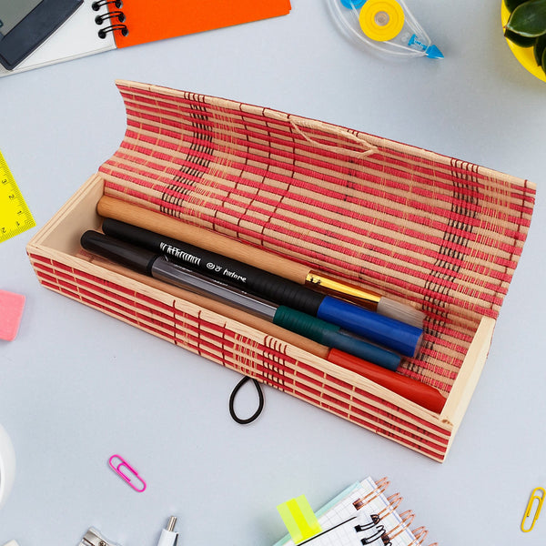 Multi - Purpose Handcrafted Bamboo Mat Style Pen Pencil & Makeup Box (1 Pc) - justgrabit.in | Just Grab It