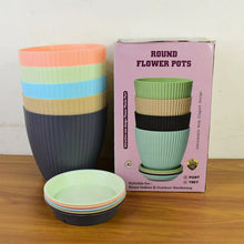 Round Plastic Flower Pot with Bottom Tray (5 Pcs Set / With Color Box) - justgrabit.in | Just Grab It