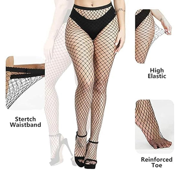Women's / Girls's High Waist Pantyhose Tights Fishnet Stockings Broad Mesh Net (1 Pc) - justgrabit.in | Just Grab It