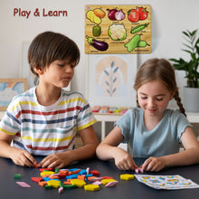 Wooden Vegetable Puzzle Learning Educational Board (1 Set / 28×20 Cm) - justgrabit.in | Just Grab It