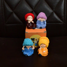 Decorative Resin Monk Buddha Showpiece Set of 4 with Traditional Straw Hats - justgrabit.in | Just Grab It