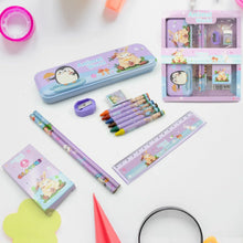 Stationery Kit for Kids - Metal Pencil Box, Sharpener, Pencil & Eraser (12 Pc Set) - justgrabit.in | Just Grab It