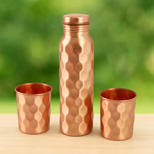 Diamond Cut Copper Water Bottle 2 Glasses with Gift Box (3 Pcs Set) - justgrabit.in | Just Grab It
