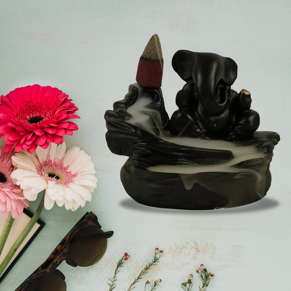 Smoke Fountain Ganesha Idol Decoration Items 8 Pc Backflow Incense Cones (1 pc) - justgrabit.in | Just Grab It
