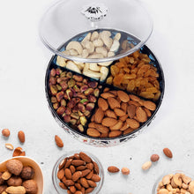 Multipurpose Dry Fruit Box 4 Section Dry Fruit Round Silver Gift Box (1 Pc) - justgrabit.in | Just Grab It