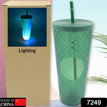 Cup with Straw & LED Lighting Reusable Matte Studded Tumbler with Leak Proof Lid Water Cup Travel Mug Coffee Ice Water Bottle Double Walled Insulated Tumbler BPA Free (1 Pc) - Justgrabit Inc.