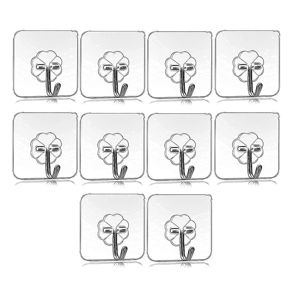 Self Adhesive Transparent Sticky Plastic & Stainless Steel Wall Hooks (10 Pcs Set) - justgrabit.in | Just Grab It