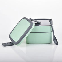 GREEN DOUBLE - LAYER PORTABLE LUNCH BOX STACKABLE WITH CARRYING HANDLE AND SPOON LUNCH BOX , Bento Lunch Box - Justgrabit Inc.