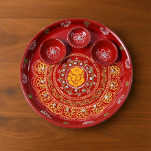 Hand - Painted Decorative Pooja Thali with Ganesha Motif and Diyas - Justgrabit Inc.