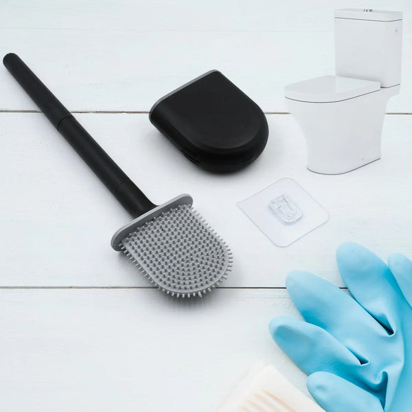 Silicone Toilet Brush with Holder Stand for Bathroom Cleaning - justgrabit.in | Just Grab It