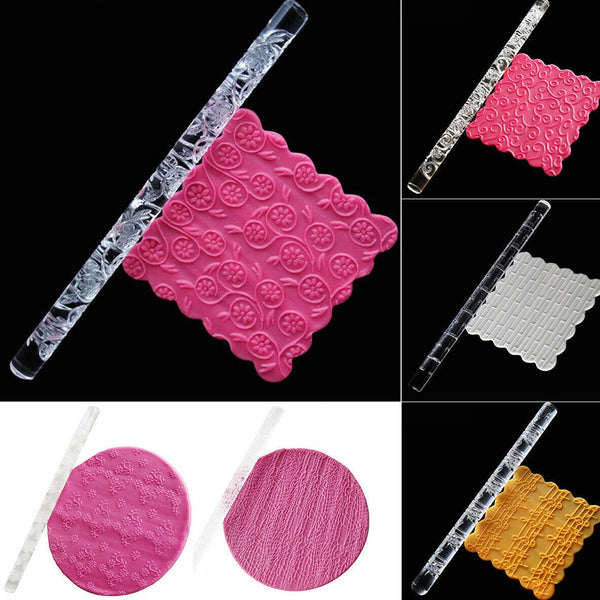 Textured Embossed Acrylic Rolling Pins Fondant Cake Decorating Tools (1 Pc) - justgrabit.in | Just Grab It