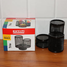 Khyati Trio Metal Mesh Pen Stand – 3 - in - 1 Round Desk Organizer Set - justgrabit.in | Just Grab It