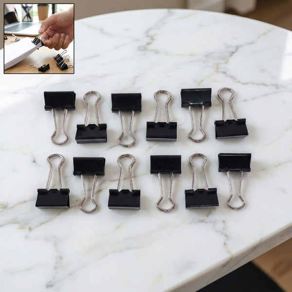 Black Metal Binder Clips (19 MM, 12 Pieces Set) - justgrabit.in | Just Grab It