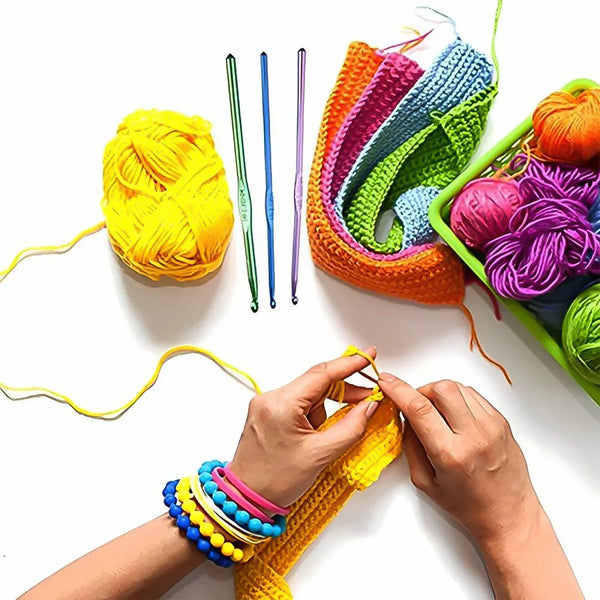 Aluminium Multicolor Knitting Needles, Crochet Kit (12 Pcs Set) - justgrabit.in | Just Grab It