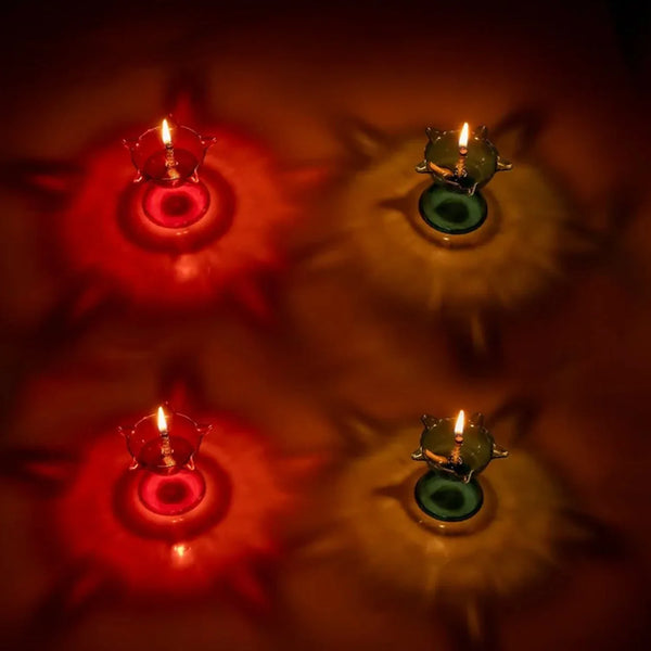 Colourful Reflection Diya Combo Plastic Candle Cup with Multi Shape, Diwali (4 Pcs Set) - justgrabit.in | Just Grab It