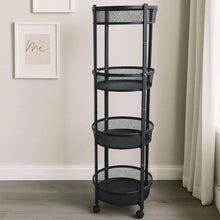 4 - Layer Round Metal Folding Storage Trolley with Mesh Baskets and Wheels – Multi - Purpose Organizer Rack (1 Pc) - Justgrabit Inc.