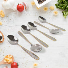 Stainless Steel Gold Bordered Textured Spoons Gold Plated Handle Set of 6 Pc - justgrabit.in | Just Grab It