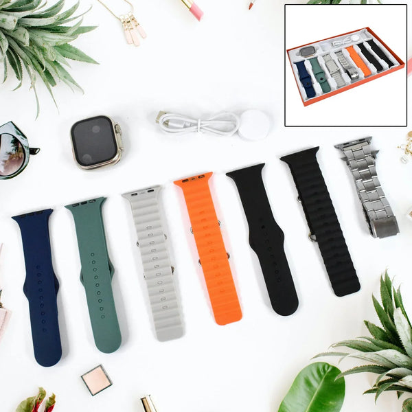 7 in 1 Ultra Smart watch Combo with Seven Classic Straps & Transparent Screen Guard (1 Set / Mix Color) - Justgrabit Inc.