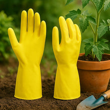 2 pair med yellow gloves For Types Of Purposes Like Washing Utensils, Gardening And Cleaning Toilet Etc. - Justgrabit Inc.