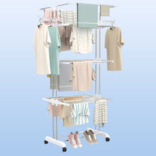 3 - Tier Foldable Stainless Steel Cloth Drying Stand with Wheels - justgrabit.in | Just Grab It