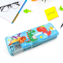 Plastic Multipurpose Compass Box – Double Deck Pencil Case with 2 Compartments & Cartoon Organizer (1 Pc, Mix Design) - Justgrabit Inc.