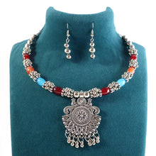 Oxidised Silver Traditional Beaded Necklace Set - justgrabit.in | Just Grab It