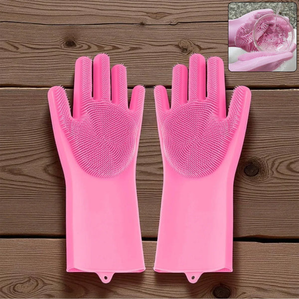 Reusable Silicone Cleaning Brush Scrubber Gloves (Multicolor) - Justgrabit Inc.