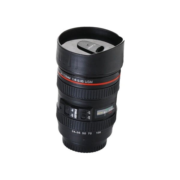 Camera Lens Shaped Coffee Mug Flask With Lid - Justgrabit Inc.