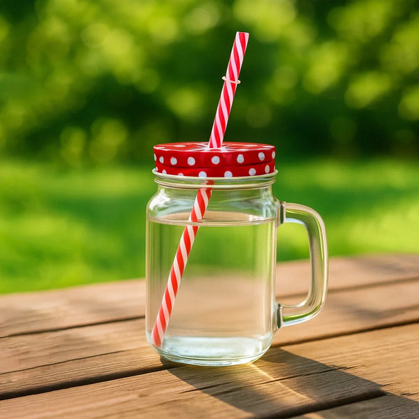 Drinking Cup / Glass / Mug Mason Jar with Handle & Straw - Justgrabit Inc.