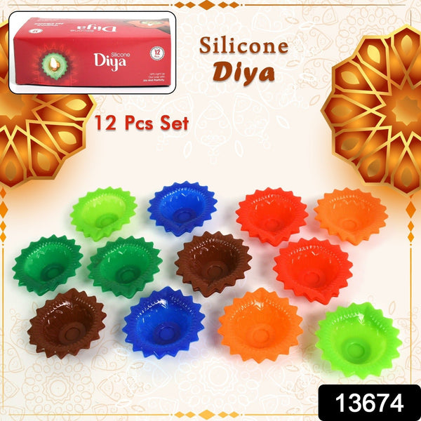 Silicone Diya for Diwali Attractive Design Colourful Diya Combo, Diwali (12 Pcs Set) - justgrabit.in | Just Grab It